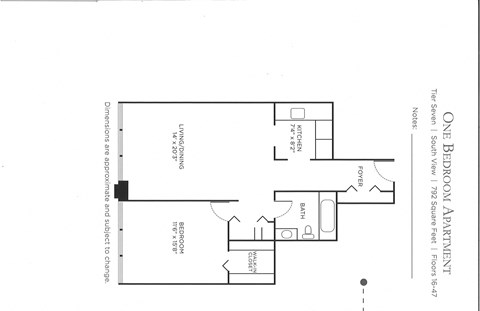 1 Bedroom Floor Plan at Columbus Plaza, Illinois